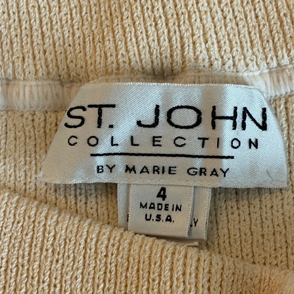 St John Collection Marie Gray Cream Wool Ribbed Knit Flounce Mini Skirt Size 4